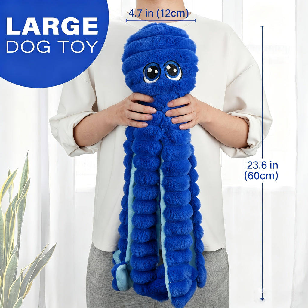 Blue Octopus Dog Toy with Squeaker and Crinkle Sounds, Plush Interactive Tug Toy for Larger Dogs, Supervised Gentle Chewing and Indoor Play