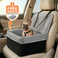 Memory Foam Dog Car Seat for Pets up to 35 lbs, Non-Slip Booster Travel Bed with Removable Waterproof Cover, Adjustable Straps and Storage Pocket
