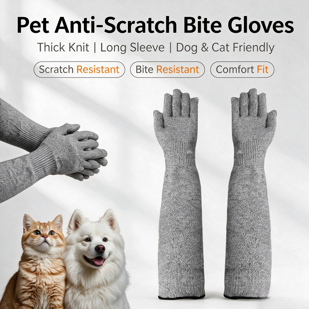 Pet Handling Gloves 6-Piece Set, Thickened Scratch-Resistant Protective Gloves for Dog and Cat Bathing, Grooming and Training Routines