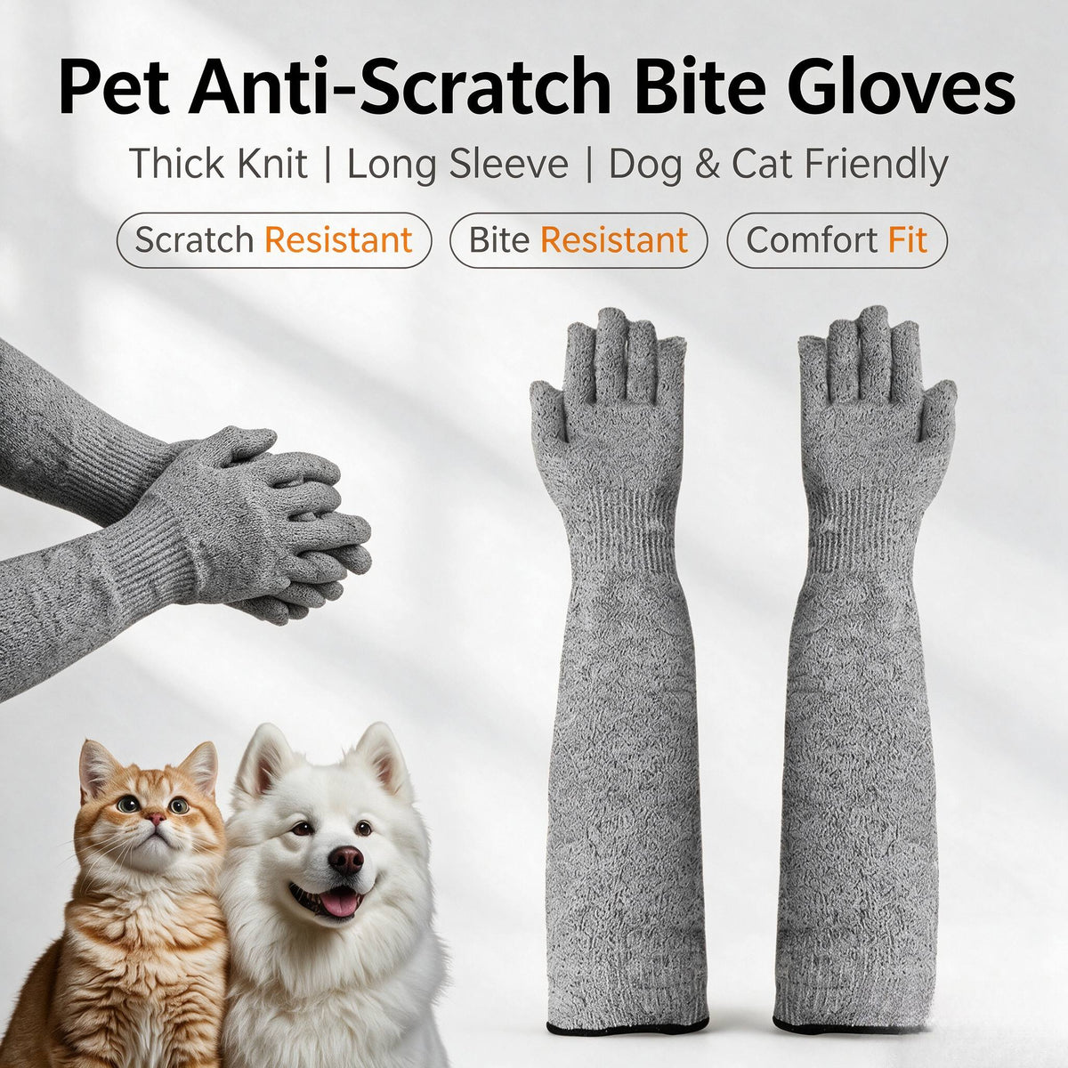 Pet Handling Gloves 6-Piece Set, Thickened Scratch-Resistant Protective Gloves for Dog and Cat Bathing, Grooming and Training Routines