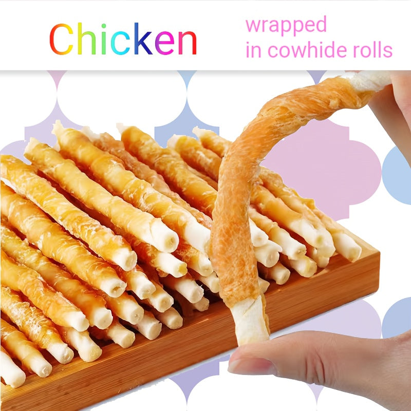 Beefhide Dog Chews Long Lasting, Chicken and Duck Wrapped Rawhide Bones for Teeth Cleaning and Boredom Relief, High Protein Chew Treats for Small Medium Large Dogs, Individually Wrapped Dog Snacks for Daily Chewing