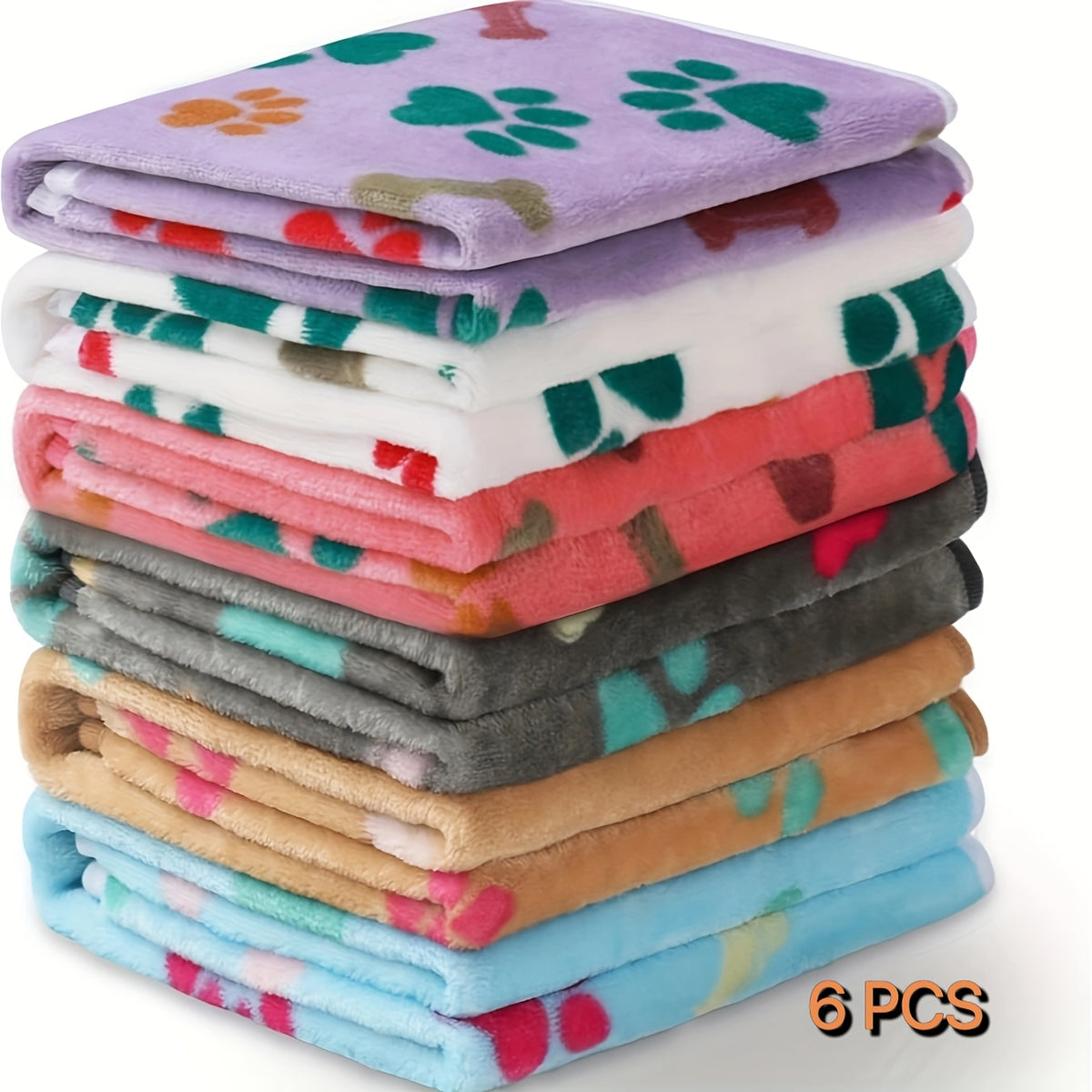 Paw Print Dog Blankets 6 Pack, Soft Fluffy Fleece Pet Throws for Dogs and Cats, Cozy Bedding Layers in 30 x 20 or 41 x 31 Inch Options