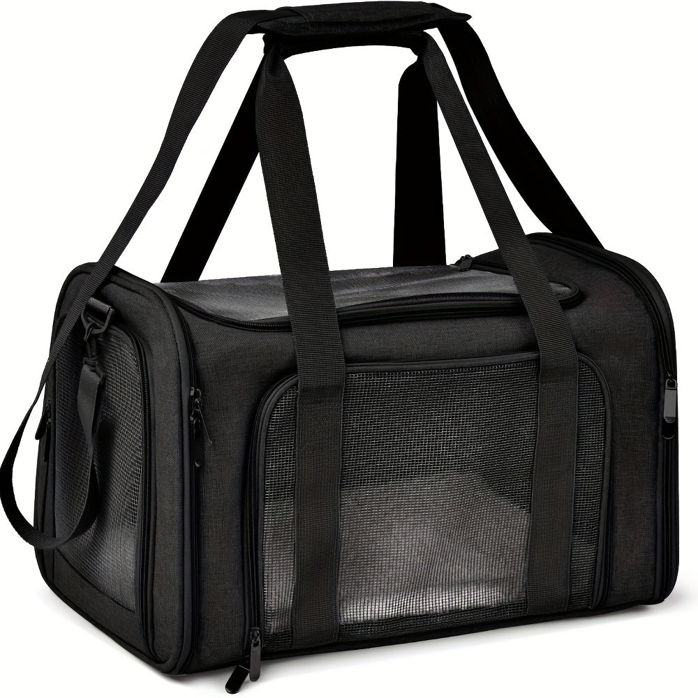 Large Foldable Cat Carrier for Cats and Puppies up to 25 lbs, Soft-Sided Pet Travel Cage in Grey or Black for Vet Visits and Everyday Trips