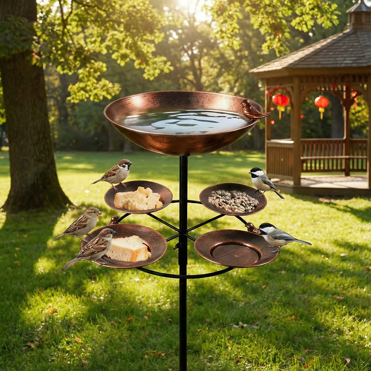 Tree-Shaped Bird Bath in Copper Color, Double-Layer Outdoor Water and Feeding Basin Design with Five-Claw Base for Garden, Yard and Courtyard Decor
