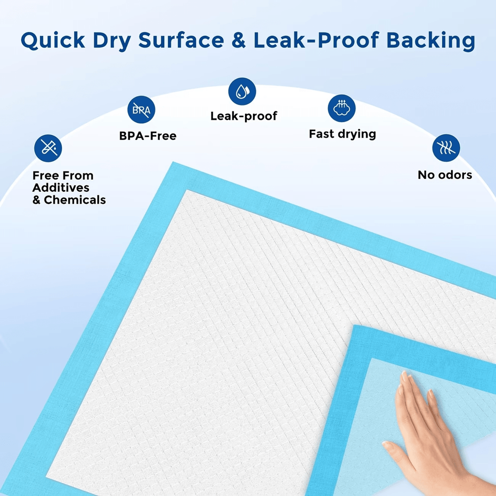 Dog Pee Pads with Four-Side Barriers, Five-Layer Absorbent Puppy Training Pads in 28 x 44 Inch 75 Count or 21 x 21 Inch 50 Count Packs
