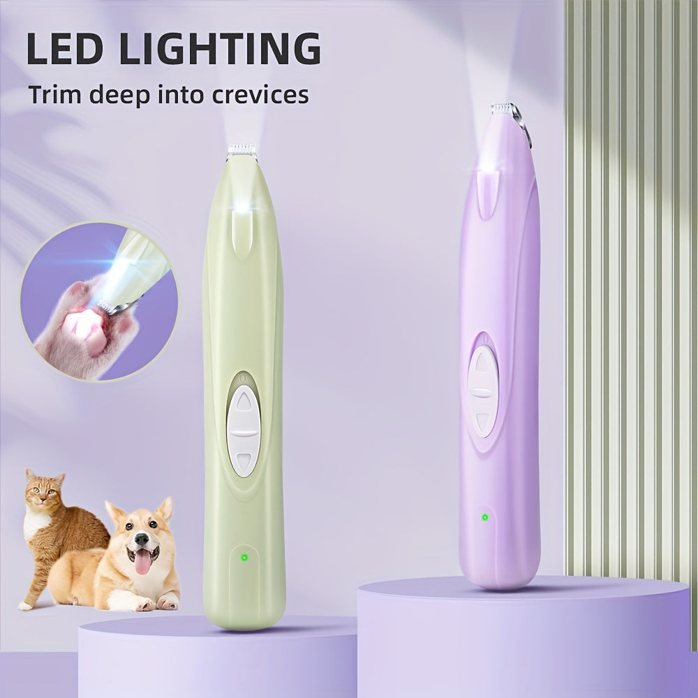 Pet Leg Hair Trimmer M8-1 with USB Charging, Electric Dog and Cat Grooming Tool in Purple or Green for At-Home Coat Touch-Ups and Routine Care