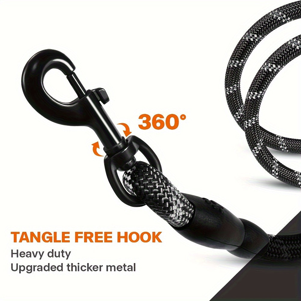 Double Dog Rope Leash with 360-Degree Swivel, Reflective Nylon Lead and Padded Foam Handle for Walking Two Small Dogs or Puppies
