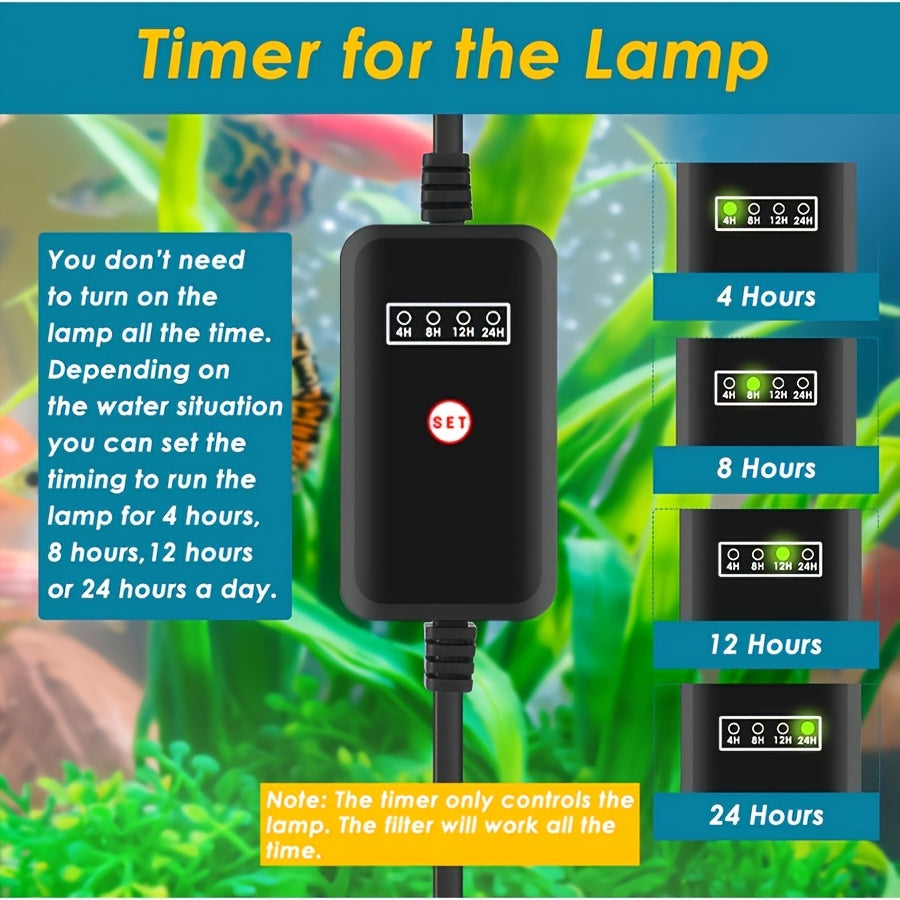 UV Aquarium Filter Pump with Timer for 40-120 Gallon Fish and Turtle Tanks, Adjustable Flow and Direction, Aeration and Rainfall Modes with Sponge