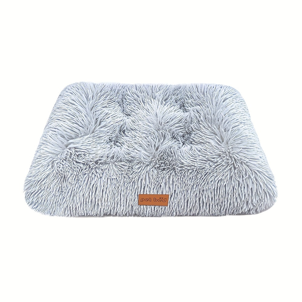 Long Plush Dog Bed Mat in Grey, Thickened Washable Pet Sleeping Cushion for Dogs and Cats, M XL and XXL Sizes for Cozy Indoor Rest