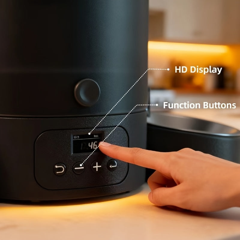 Timed Automatic Cat Feeder with 2 Stainless Steel Bowls, 101.44oz Button-Control Food Dispenser, 1-10 Feedings and Dual Power for Multi-Pet Homes
