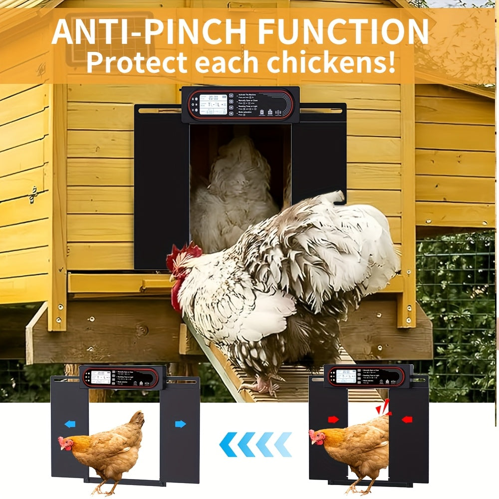 Horizontal Sliding Chicken Coop Door with Dual Opening, Remote and Manual Control, USB Backup and Black Finish for Backyard Poultry Coops