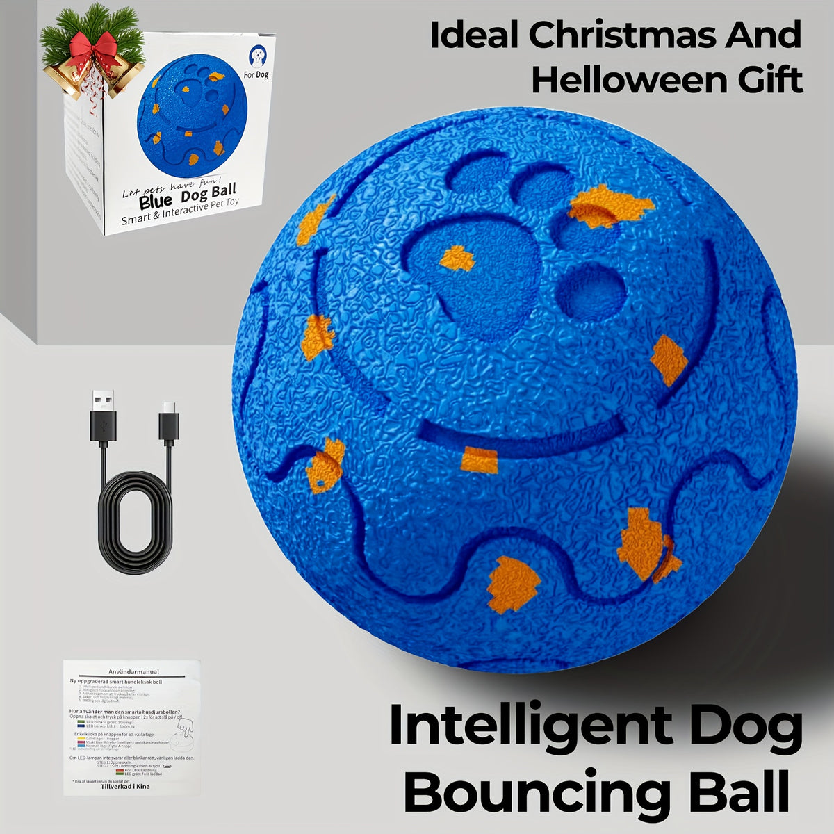 Rechargeable Bouncing Dog Ball with 3 Interactive Modes and Obstacle Avoidance, Orange Soft-Surface Moving Chase Toy for Medium and Large Dogs