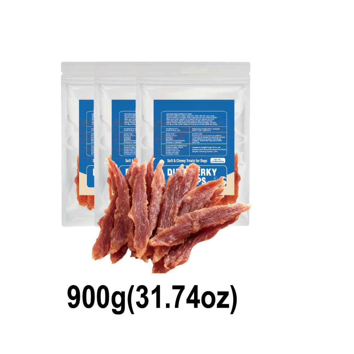 Duck Meat Dog Treat Strips, Dehydrated Jerky Snacks in 100g, 600g and 900g Options for Small and Large Dogs, Training Rewards and Daily Treat Time