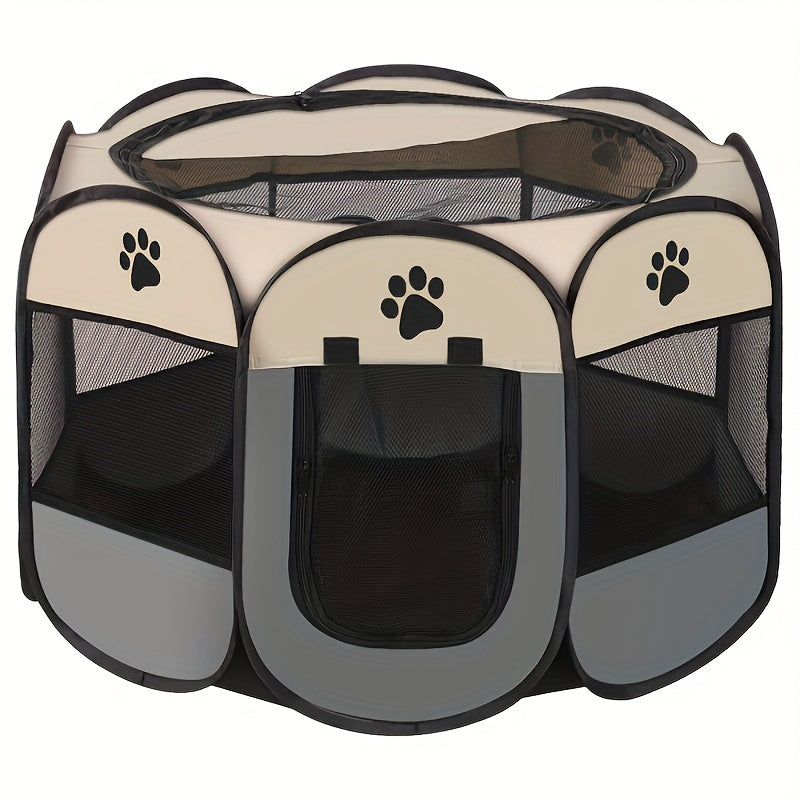 Octagonal Dog Playpen Tent, Foldable Oxford Fabric Pet Enclosure for Dogs and Cats, Blue or Beige Portable Kennel in M, L and XL Sizes