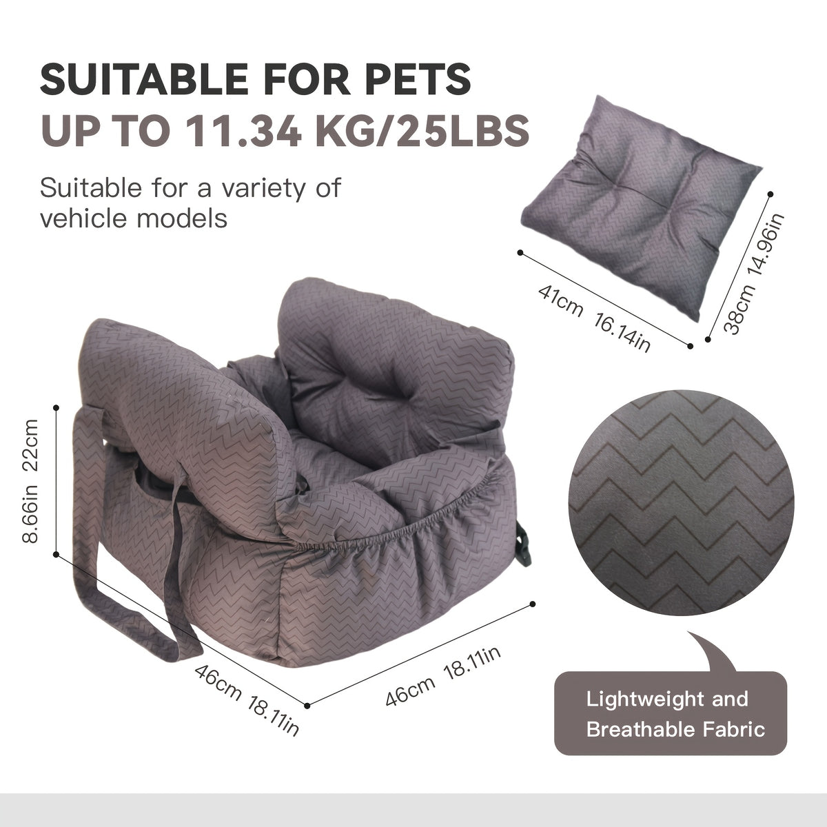 Portable Dog Car Seat with Carry Straps, Cushioned Pet Travel Bed for Dogs and Cats with Attachment Hook and Buckle, Seven Color and Style Options