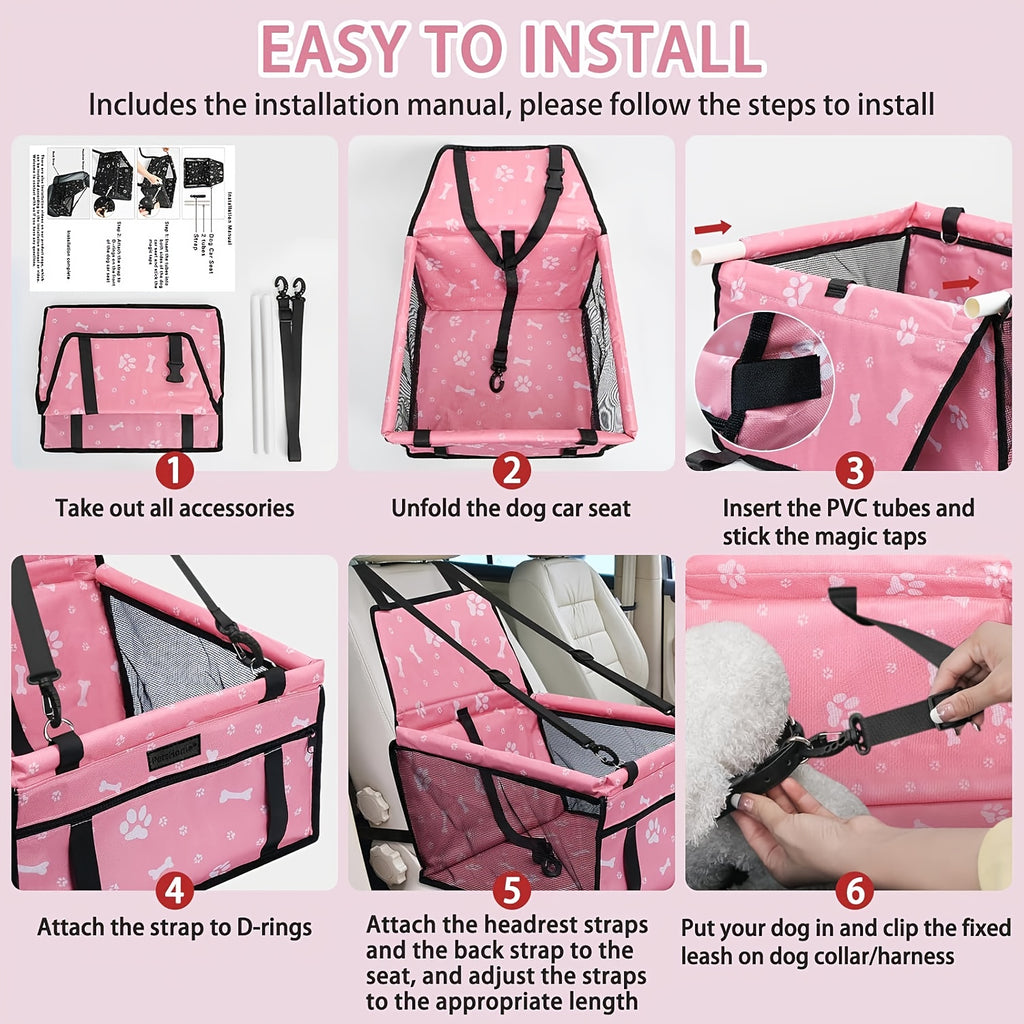 Mesh Dog Car Seat for Small Dogs and Cats up to 22 lbs, Foldable Pet Travel Bed with Adjustable Shoulder Strap, Non-Slip Base and Washable Cover