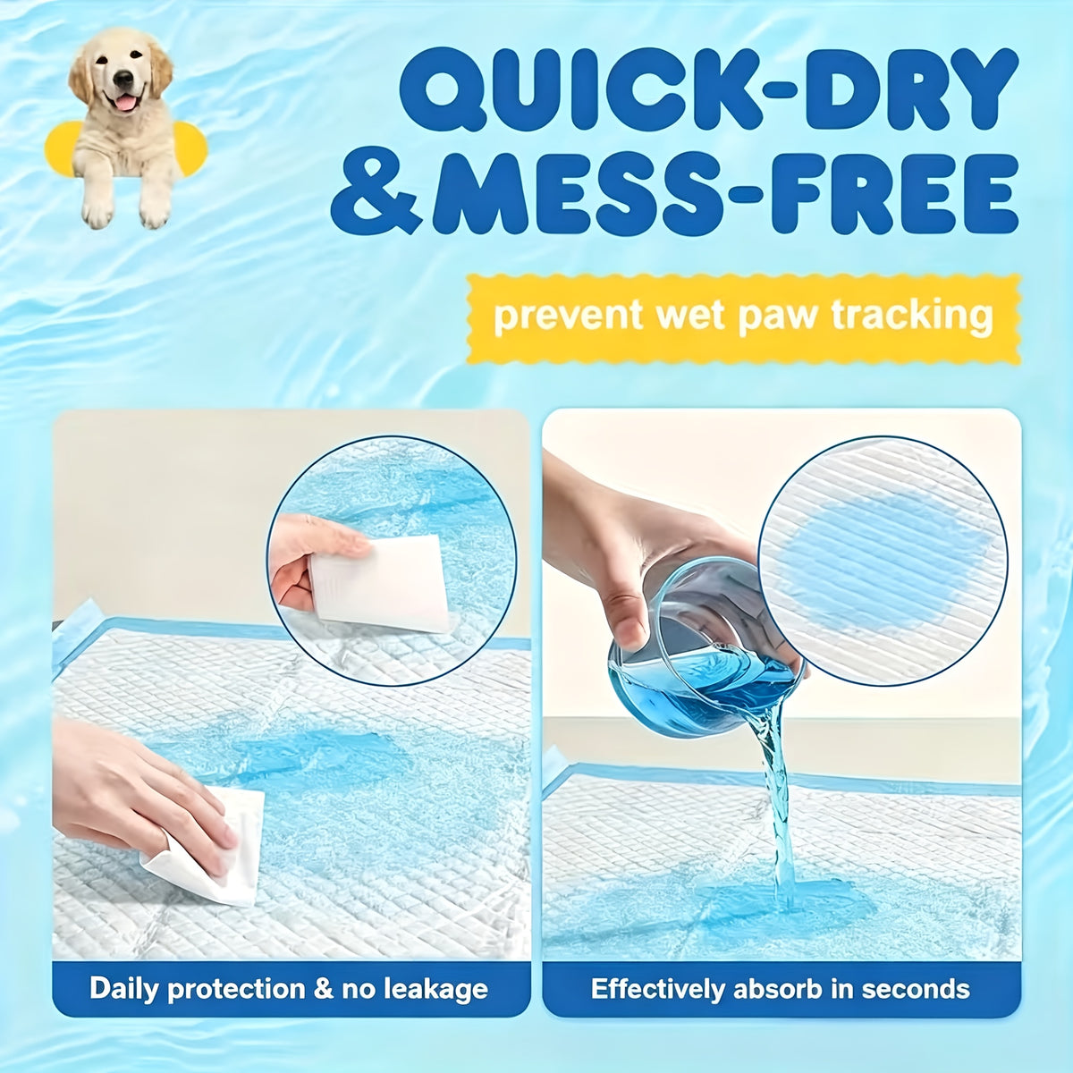 Dog Pee Pads with SAP Absorbent Core, 23.6 x 23.6 Inch Disposable Puppy Potty Training Pads, Leak-Proof Design in 50 to 400 Count Packs
