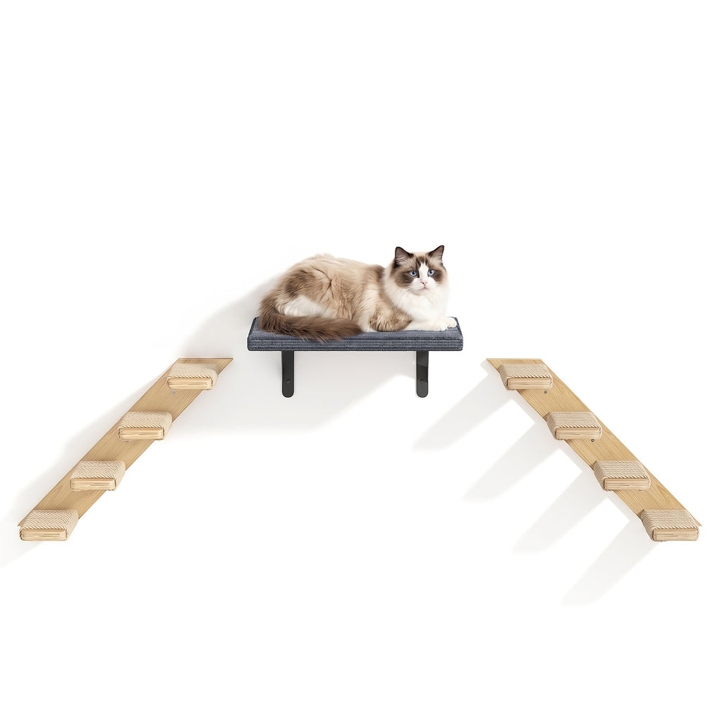Wall Mounted Cat Shelves for Indoor Cats, Multi-Level Climbing Perches and Lounge Furniture in 2-in-1, 3-in-1 or 5-in-1 Space-Saving Options
