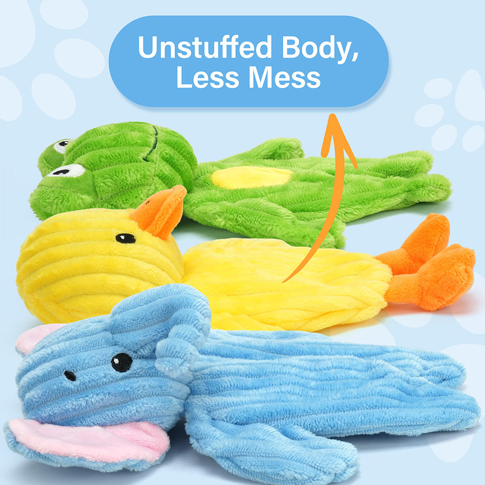 No Stuffing Squeaky Dog Toys 5 Pack, Soft Plush Fabric Toy Set for Small, Medium and Large Dogs, Interactive Supervised Play, Style B