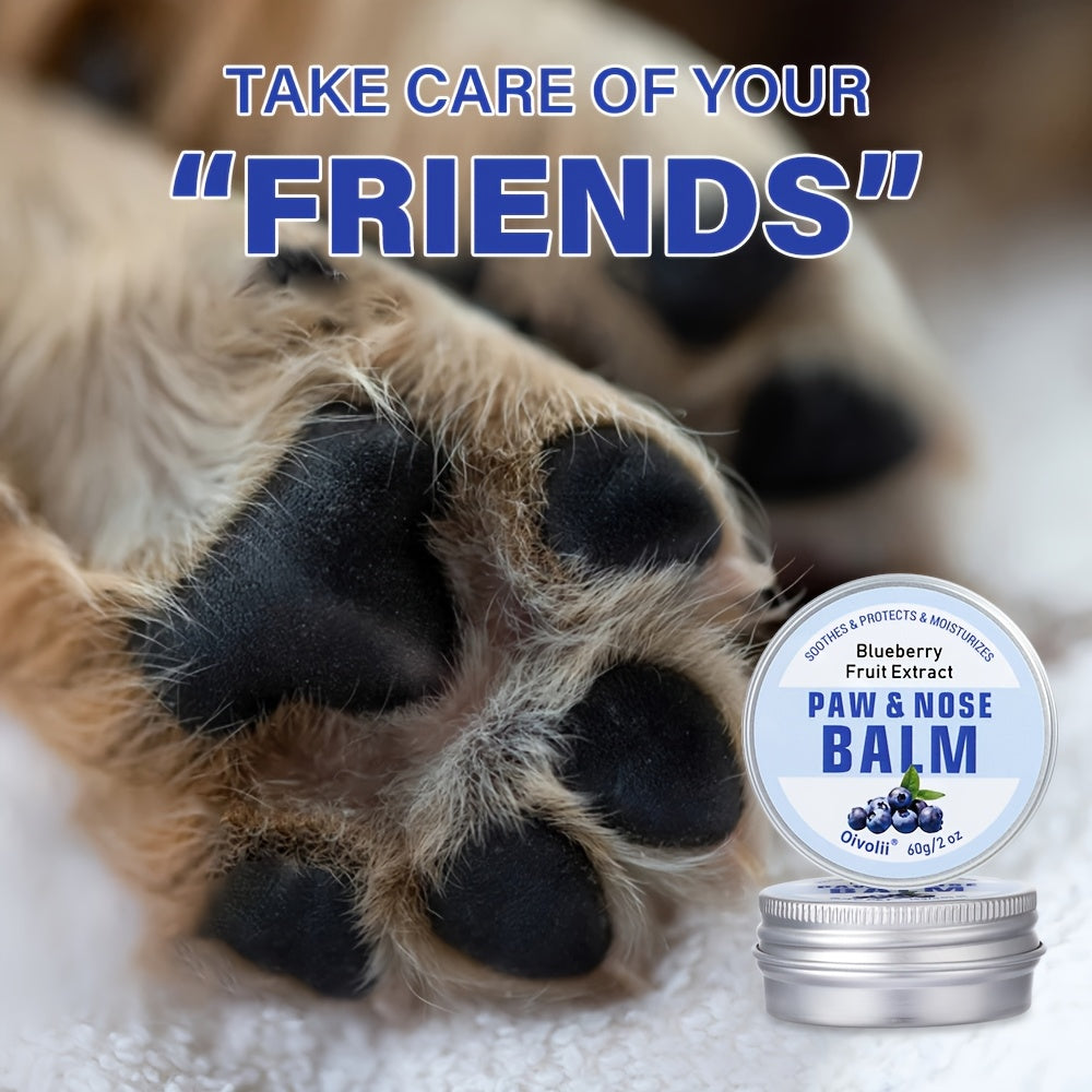 Dog Paw Balm with Blueberry, 60g Paw and Nose Moisturizer for Dogs and Cats, Daily Pet Grooming Wax for Dry Pads and Nose Care