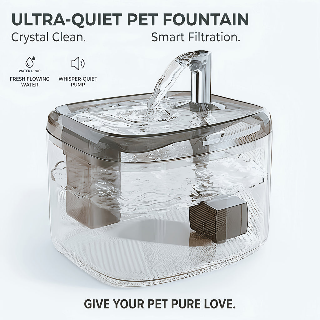 Filtered Cat Water Fountain, Ultra-Quiet USB Powered Pet Drinking Dispenser with Multi-Stage Filtration, Easy-Clean Design for Home & Travel