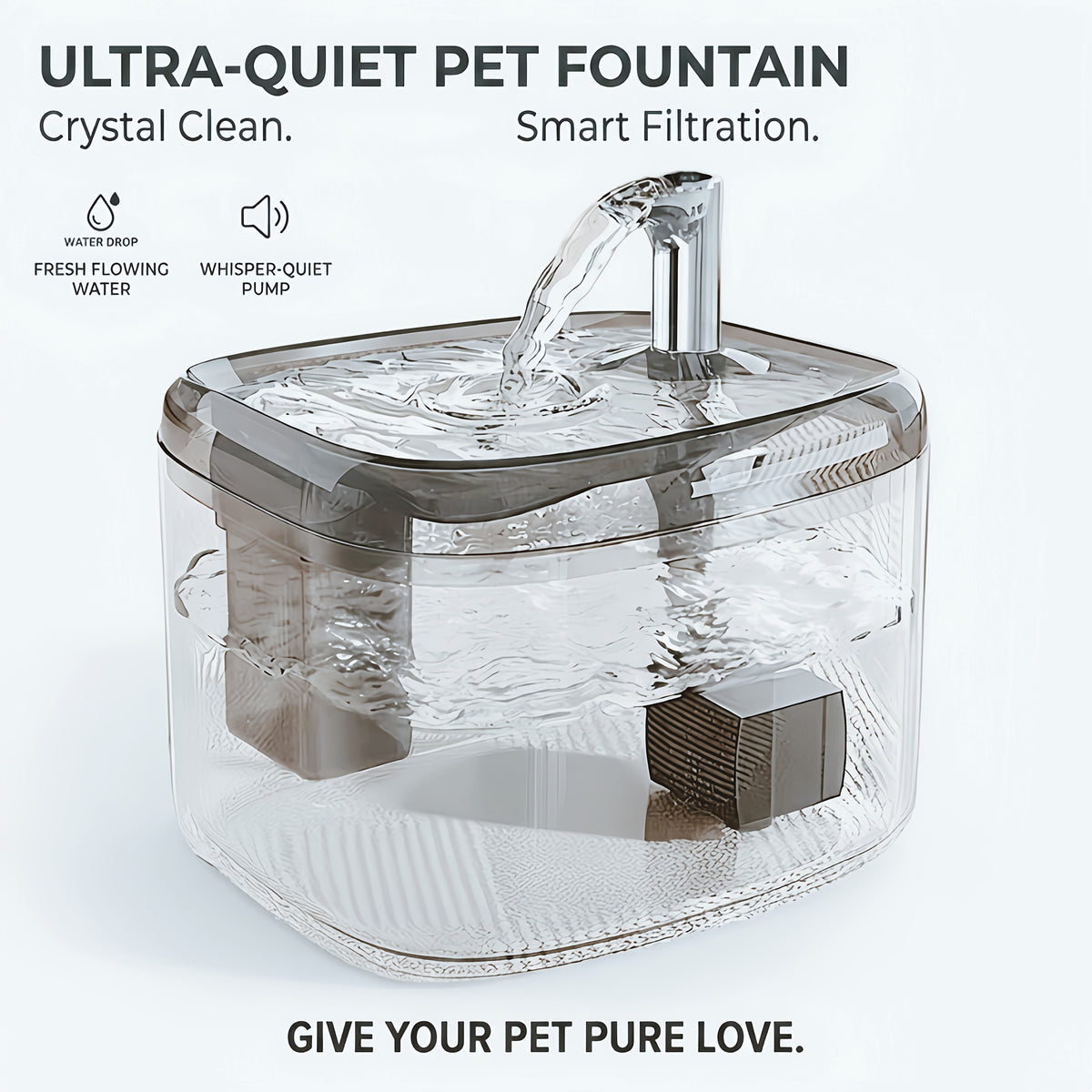 Filtered Cat Water Fountain, Ultra-Quiet USB Powered Pet Drinking Dispenser with Multi-Stage Filtration, Easy-Clean Design for Home & Travel