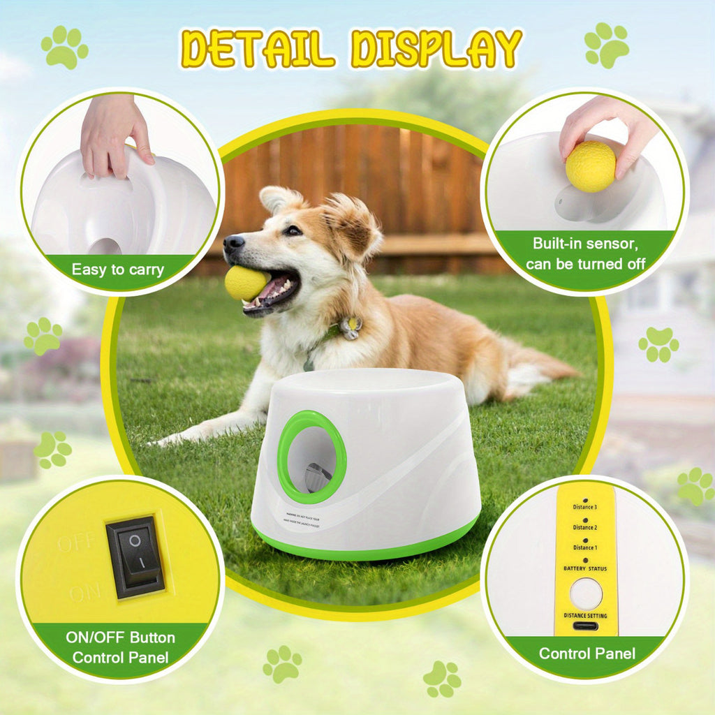 Automatic Dog Ball Launcher with 5 Balls, Adjustable Distance Fetch Machine for Small and Medium Dogs, Supervised Indoor and Outdoor Play