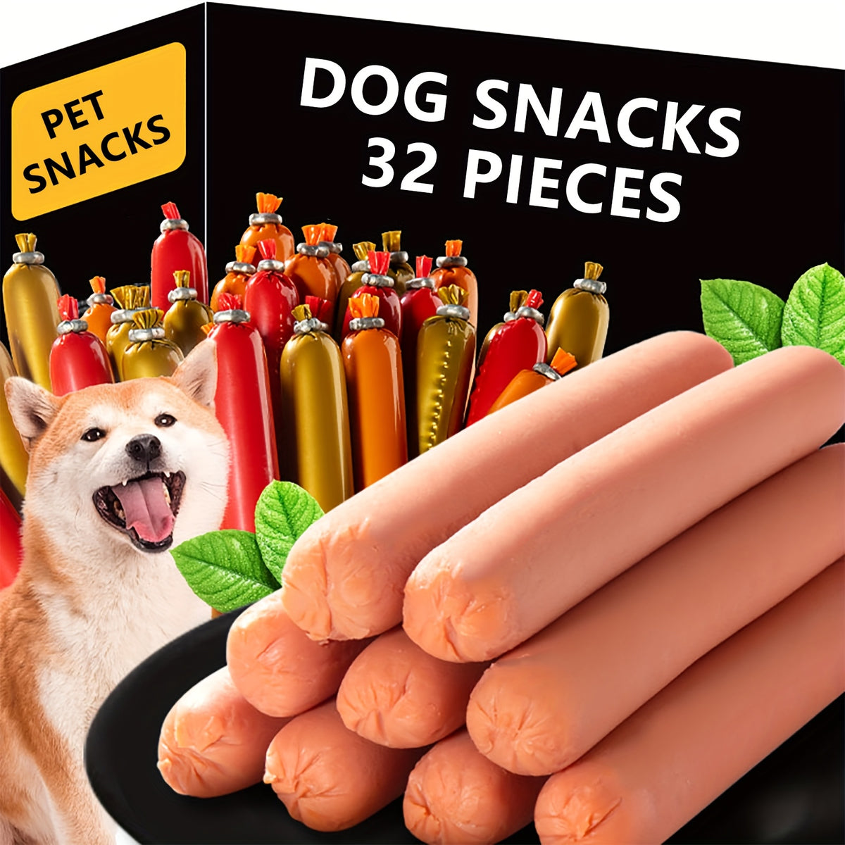 Dog Sausage Snack Packs with Chicken, Duck, Beef and Fish Flavor Options, 16 or 32 Piece Selections and 250g Pack for Everyday Training Rewards