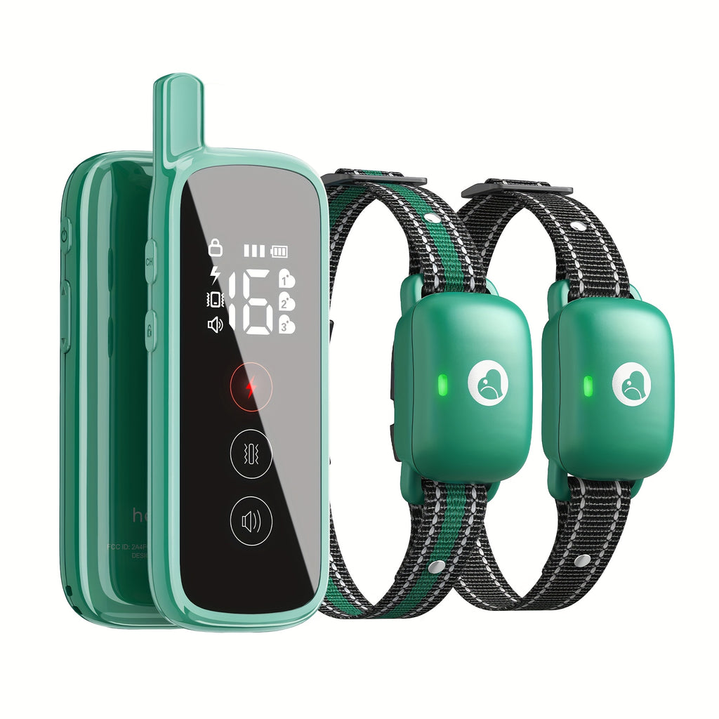 Multi-Dog Training Collar with Remote, Green Electronic Collar with 3 Training Modes and Icons for Medium and Large Dogs, 2 or 3 Dog Options