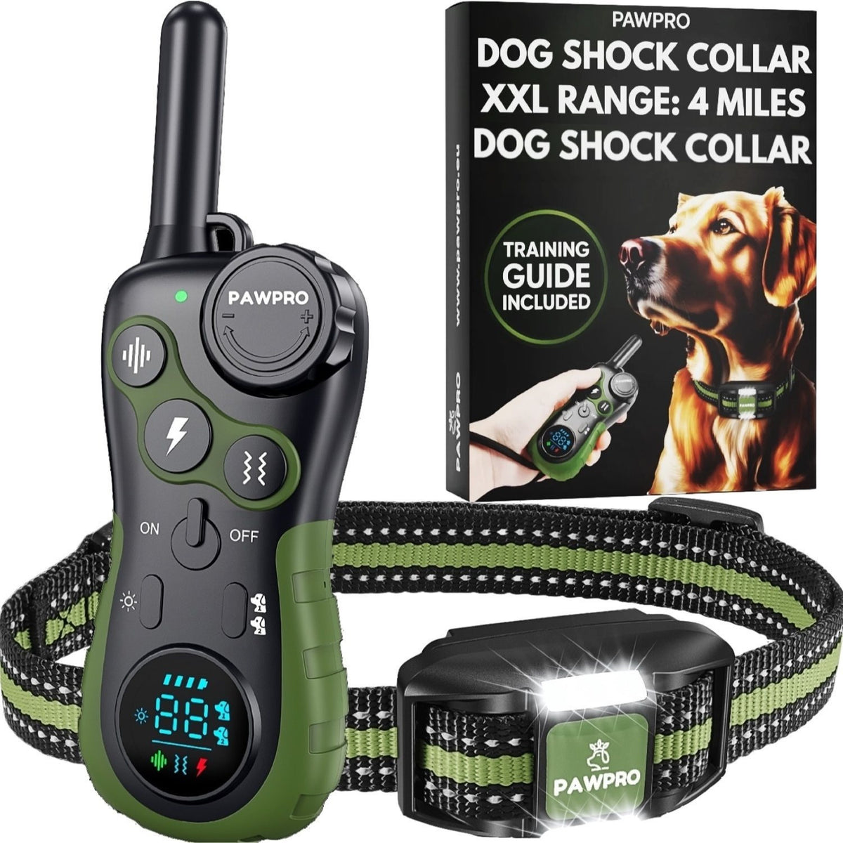 Long Range Dog Training Collar with Remote, PAWPRO Listed 4-Mile Range, 124 Adjustable Levels, Beep, Vibration, Static and Night-Light Modes