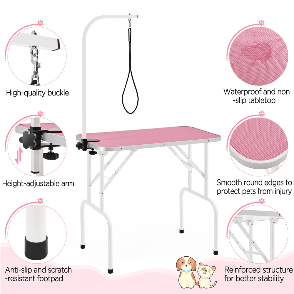 Dog Grooming Table with Folding Legs and Height Adjustable Arm for At-Home Dog and Cat Trimming, Coat Care and Pet Salon Grooming