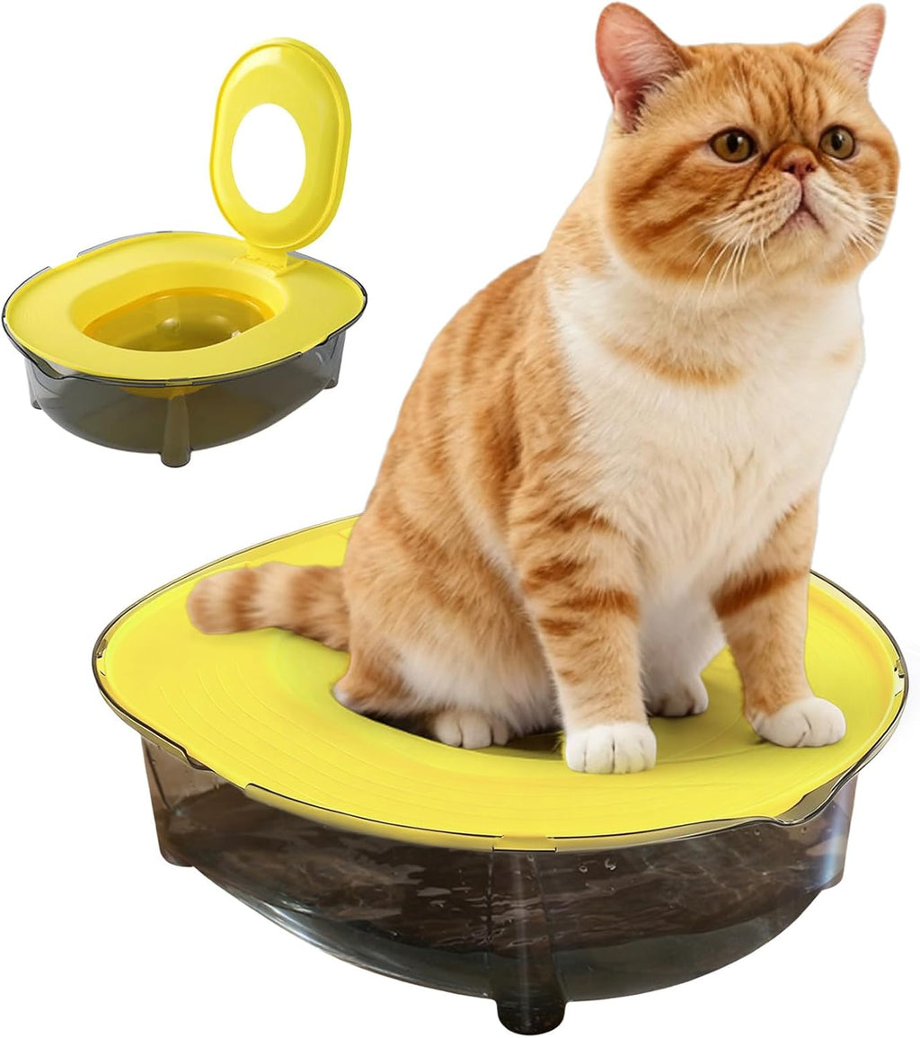 Cat Litter Pan Set with Bottom Bowl, Removable Anti-Splash Kitten Toilet for Home and Apartment Potty Routines, Blue Pink or Yellow