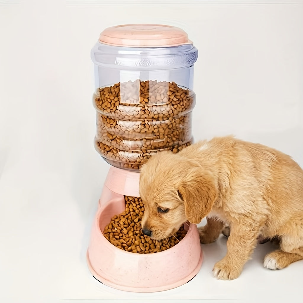 Gravity Pet Dispenser for Food or Water, Battery-Free Feeder or 1 Gallon Waterer with Clear Reservoir for Cats and Small to Medium Dogs, Three Colors