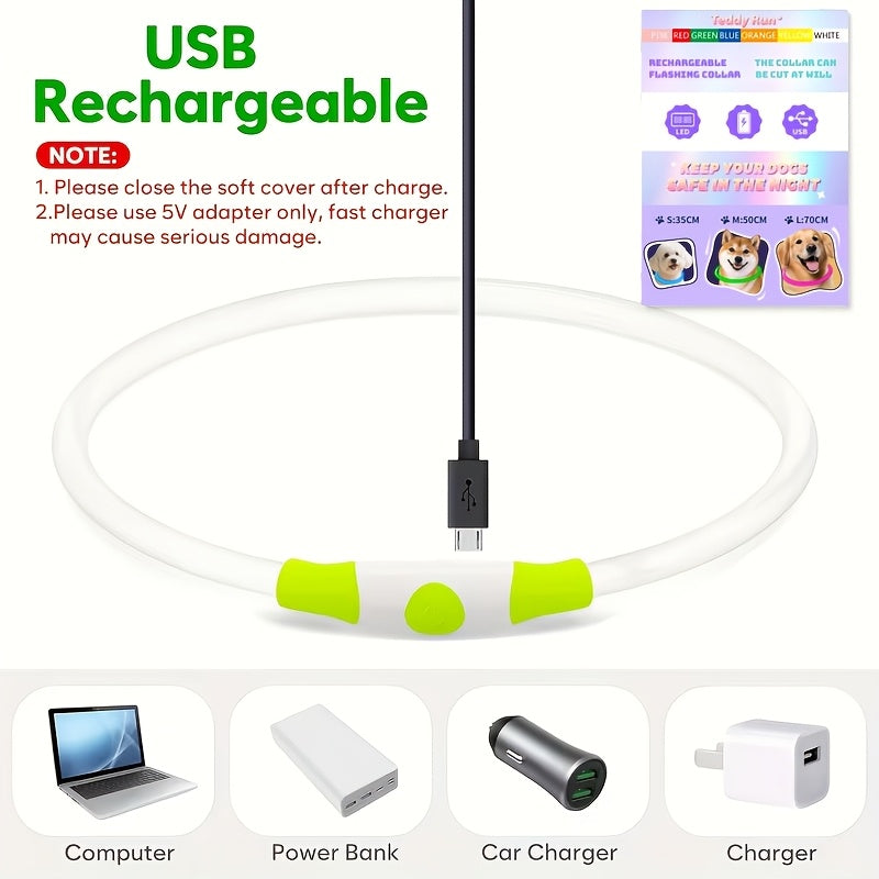 Rechargeable LED Dog Collar with Cut-to-Fit Glow Tube, 3-Mode Light Up Neck Ring for Night Walking and Running, Single and Multi-Pack Color Options