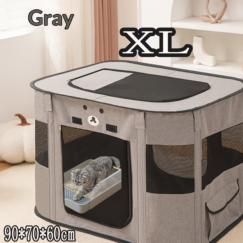Pet Playpen with Rectangular Tent Design, Foldable Enclosed Resting Space for Small Dogs, Cats, Puppies and Kittens in Black or Gray, L to 2XL Options
