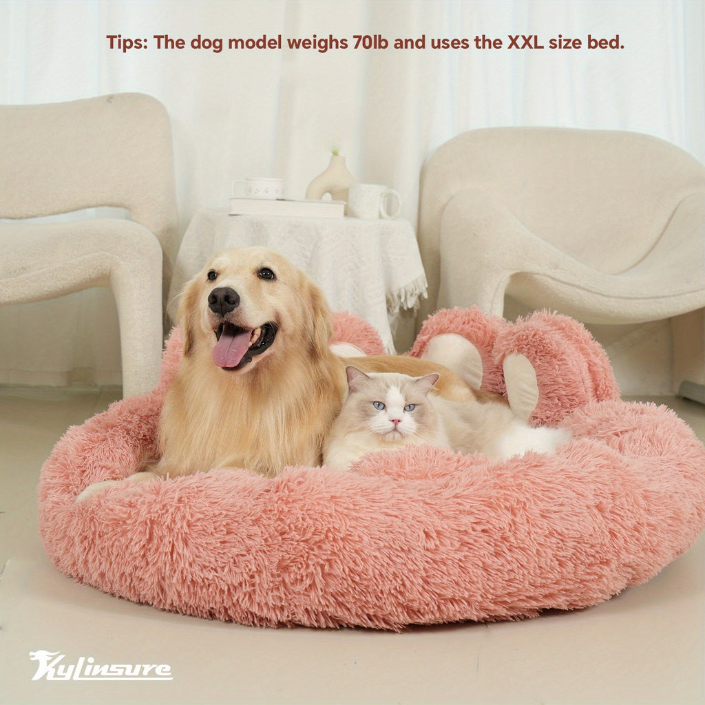 Bear Paw Dog Bed with Plush Raised Sides, Soft Cozy Cat Sleeping Cushion for Indoor Naps, Five Color Options and Six Sizes