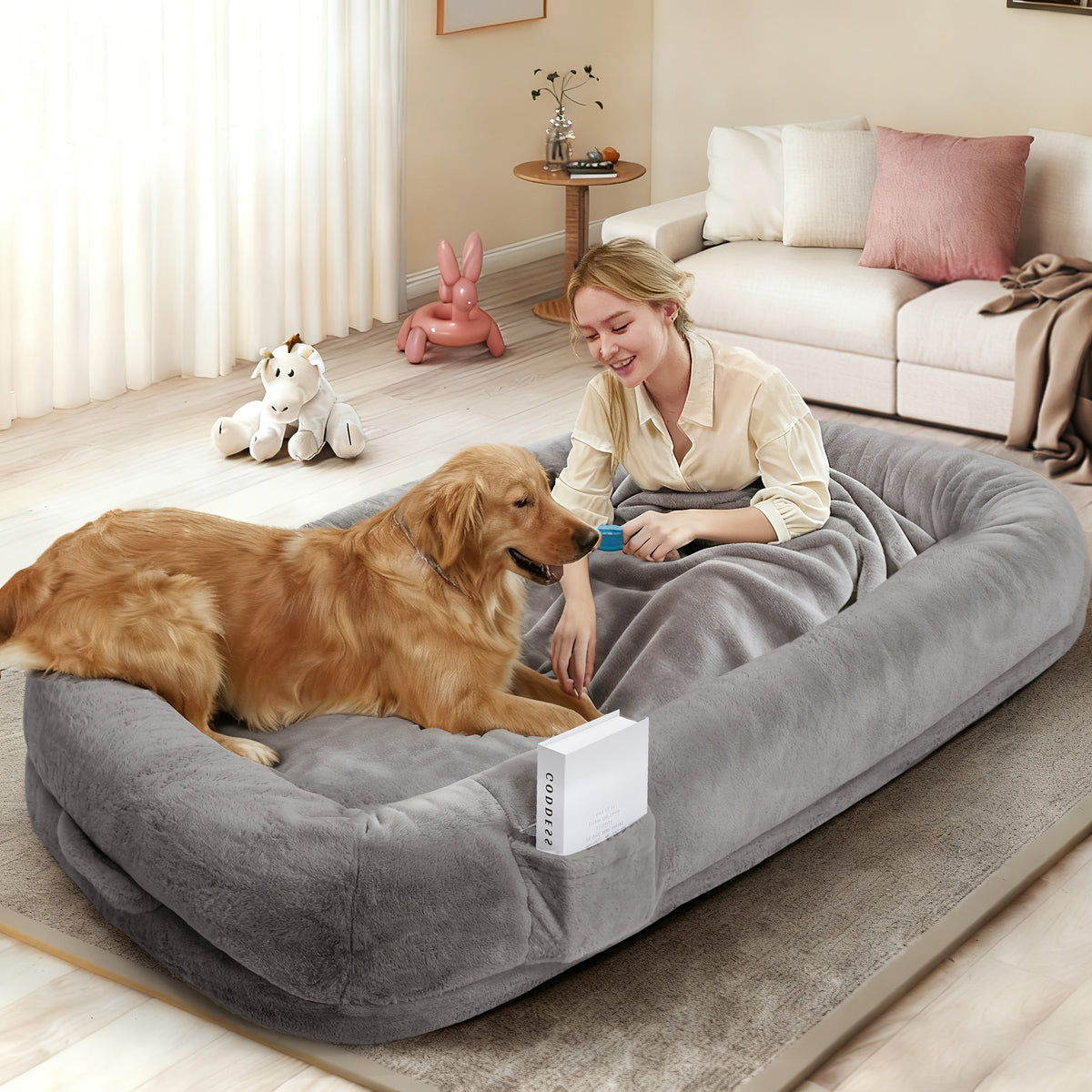Memory Foam Human Dog Bed with Machine Washable Cover, Non-Slip Base and Liner, Oversized Indoor Lounger in 71 and 76 Inch Options