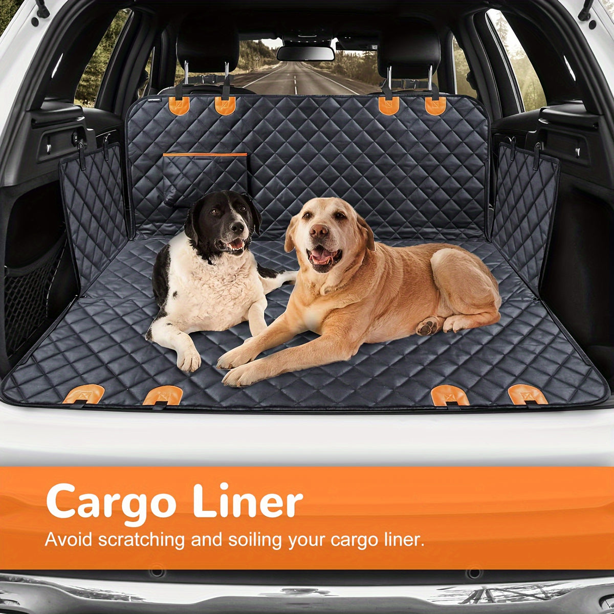 Dog Car Hammock with 4 Storage Pockets, 600D Rear Seat Cover with Side Flaps and Headrest Straps for Pet Travel in Cars, Trucks and SUVs