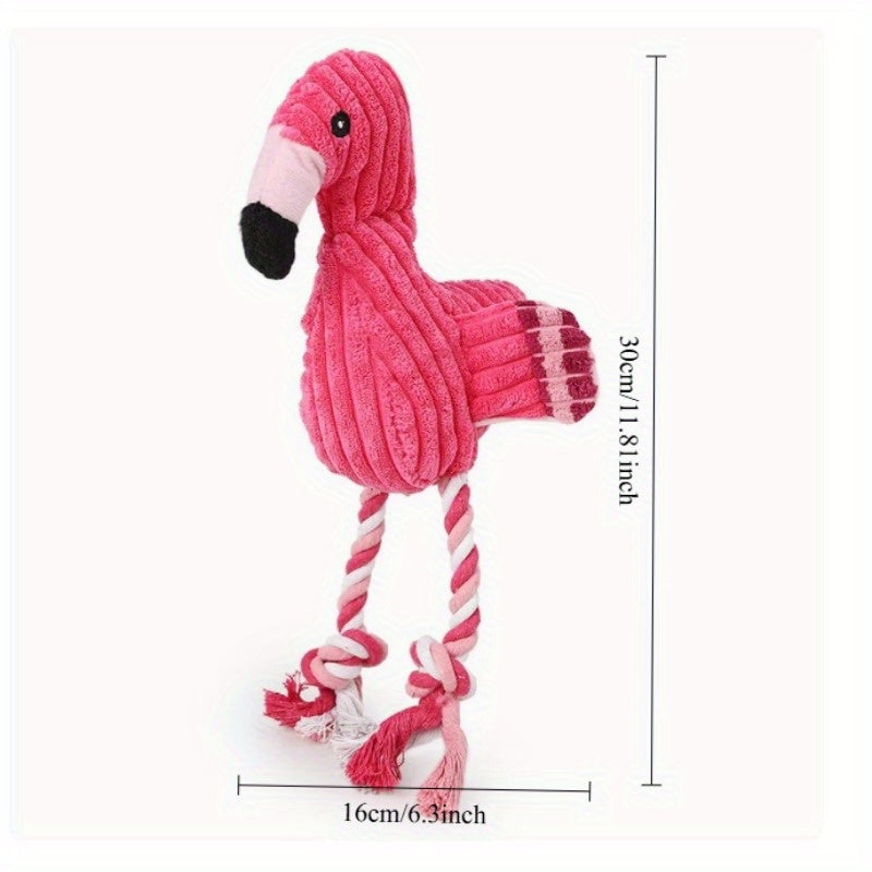 Flamingo Squeaky Dog Toy with Plush and Rope Design for Small, Medium and Large Dogs, Cartoon Pet Toy for Supervised Indoor Play and Gentle Tug