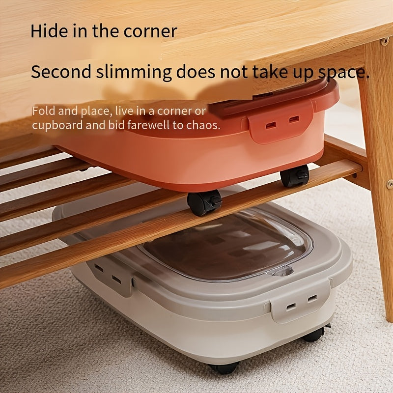 Foldable Dog Food Storage Container with Wheels, Airtight Pet Kibble Bin with Measuring Cup and Scoop, 5-30 lb Capacity for Dogs and Cats