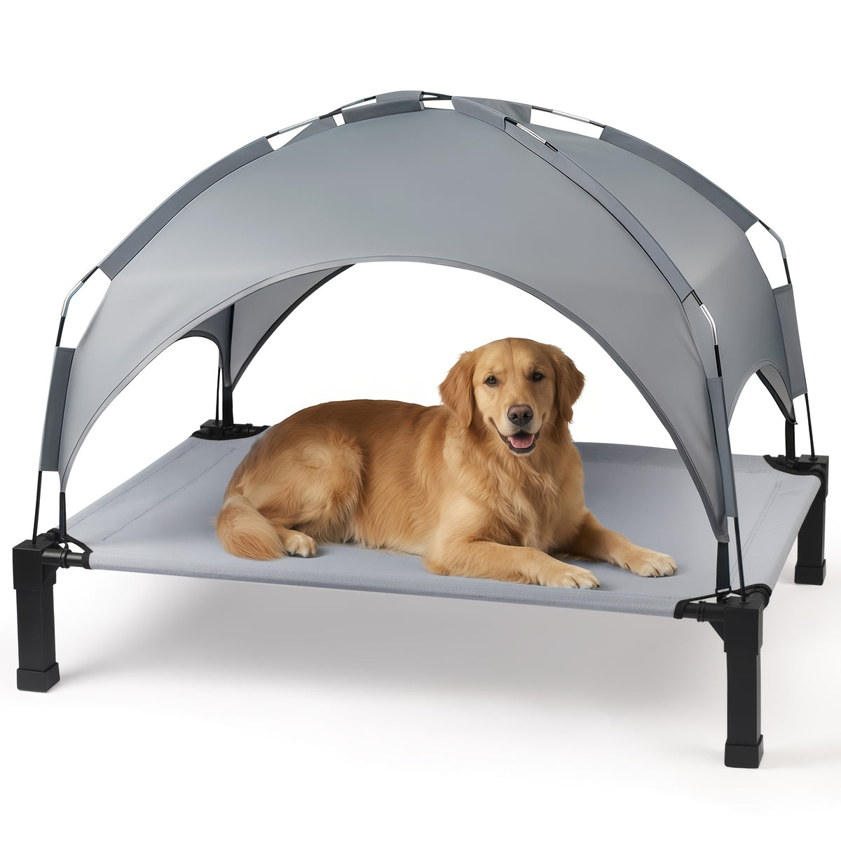 Dog Cot with Canopy, Elevated Outdoor Dog Bed with Removable Shade and Adjustable Non-Slip Feet for Large Dogs, Camping and Indoor Rest