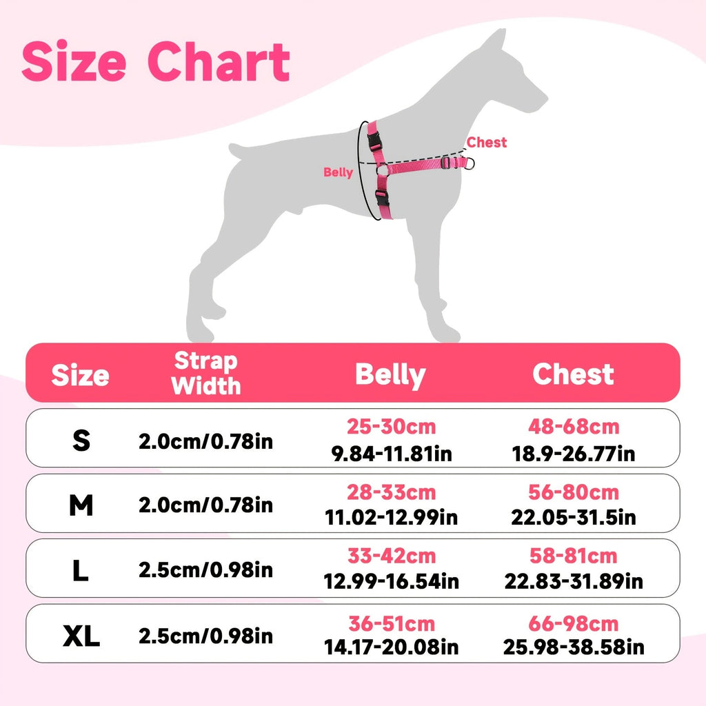 Adjustable No Pull Dog Harness for Walking, Hiking and Training, Pink, Black, Red or Khaki Pet Harness with S, M, L and XL Size Options