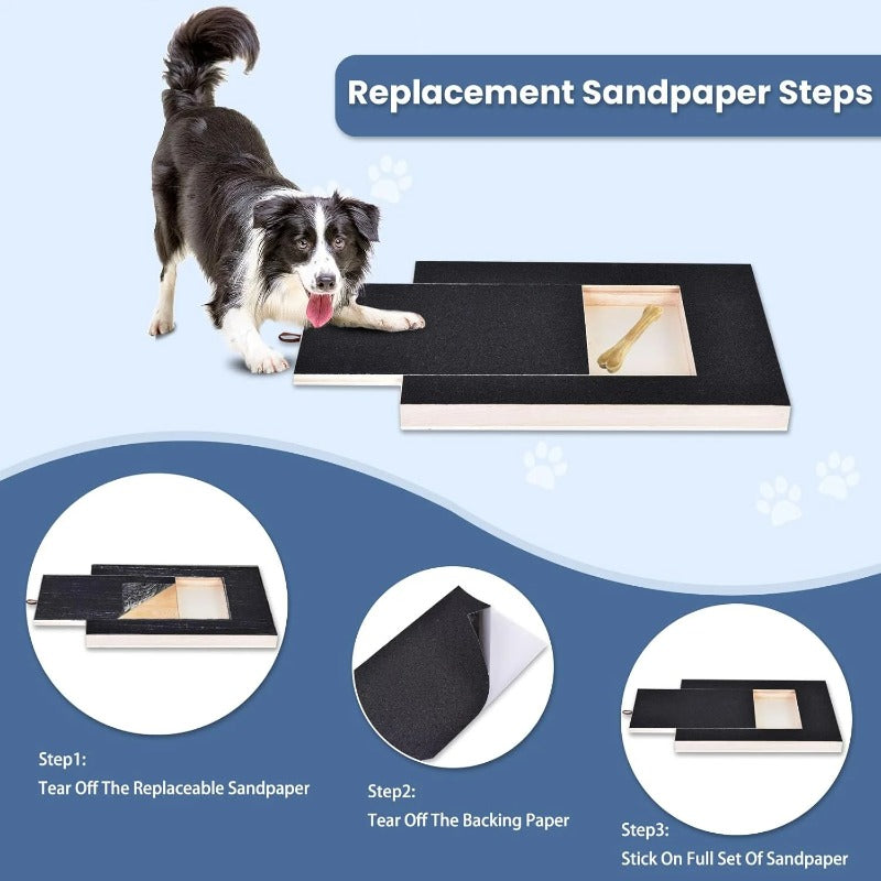 Wooden Dog Nail Scratch Board with Treat Drawer, Sandpaper Paw Filing Surface for Reward-Based Training and At-Home Grooming, 2-Piece Set