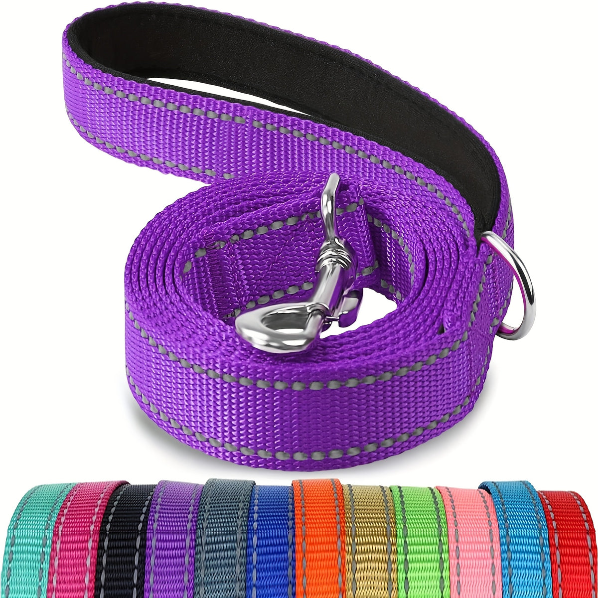 5 Foot Reflective Dog Leash with Padded Handle, 1 Inch Wide Flat Walking Lead for Medium and Large Dogs, Daily Walks and Training in Six Colors