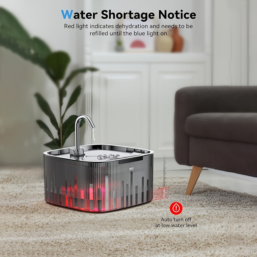 Cat Water Fountain with Square Wave Design, 75oz/2.2L Automatic Pet Water Dispenser with Stainless Steel Lid and Quiet LED Pump for Indoor Cats & Small Dogs