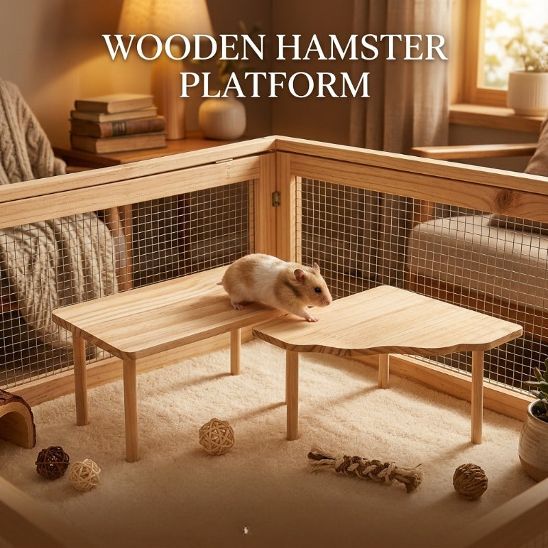 Wooden Hamster Platforms 2 Pack, Small Pet Cage Accessories for Climbing, Playing and Resting, Wood Color Habitat Decor for Golden Hamsters