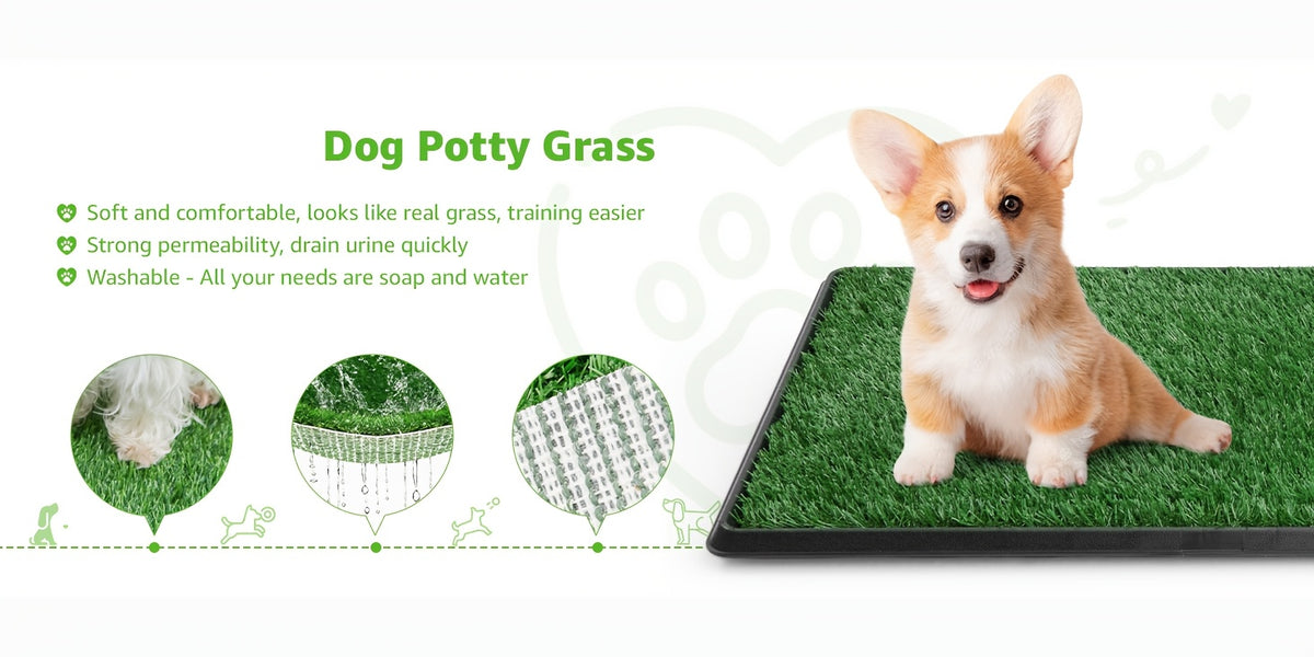 Puppy Grass Potty Training Pad with Tray, Reusable 4-Layer Artificial Turf Dog Toilet in Three Sizes for Apartments, Balconies and RV Travel