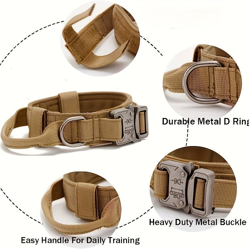Heavy Duty Dog Collar and Leash Set with Control Handle, 1.5-Inch Padded Adjustable Nylon Collar for Medium and Large Dogs, Walking and Training