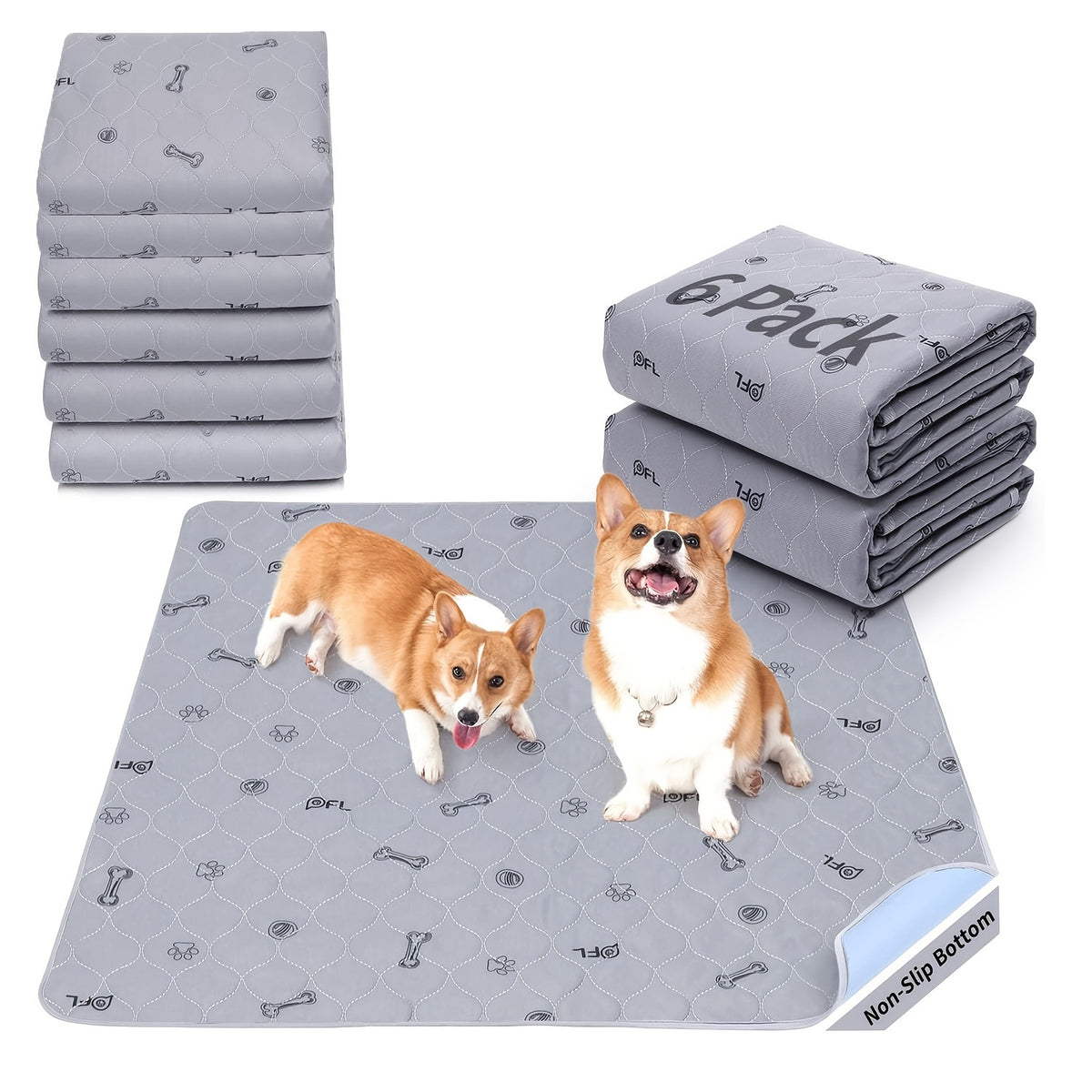 Washable Puppy Training Pads in 24 x 16 or 36 x 41 Inches, Reusable Four-Layer Non-Slip Dog Pee Mats with Size-Specific 2 or 6 Pack Options
