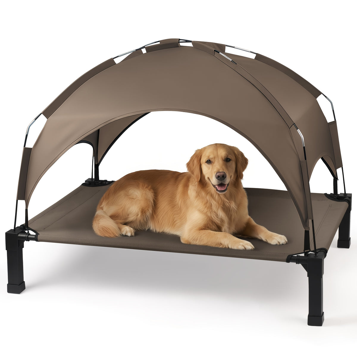 Dog Cot with Canopy, Elevated Outdoor Dog Bed with Removable Shade and Adjustable Non-Slip Feet for Large Dogs, Camping and Indoor Rest